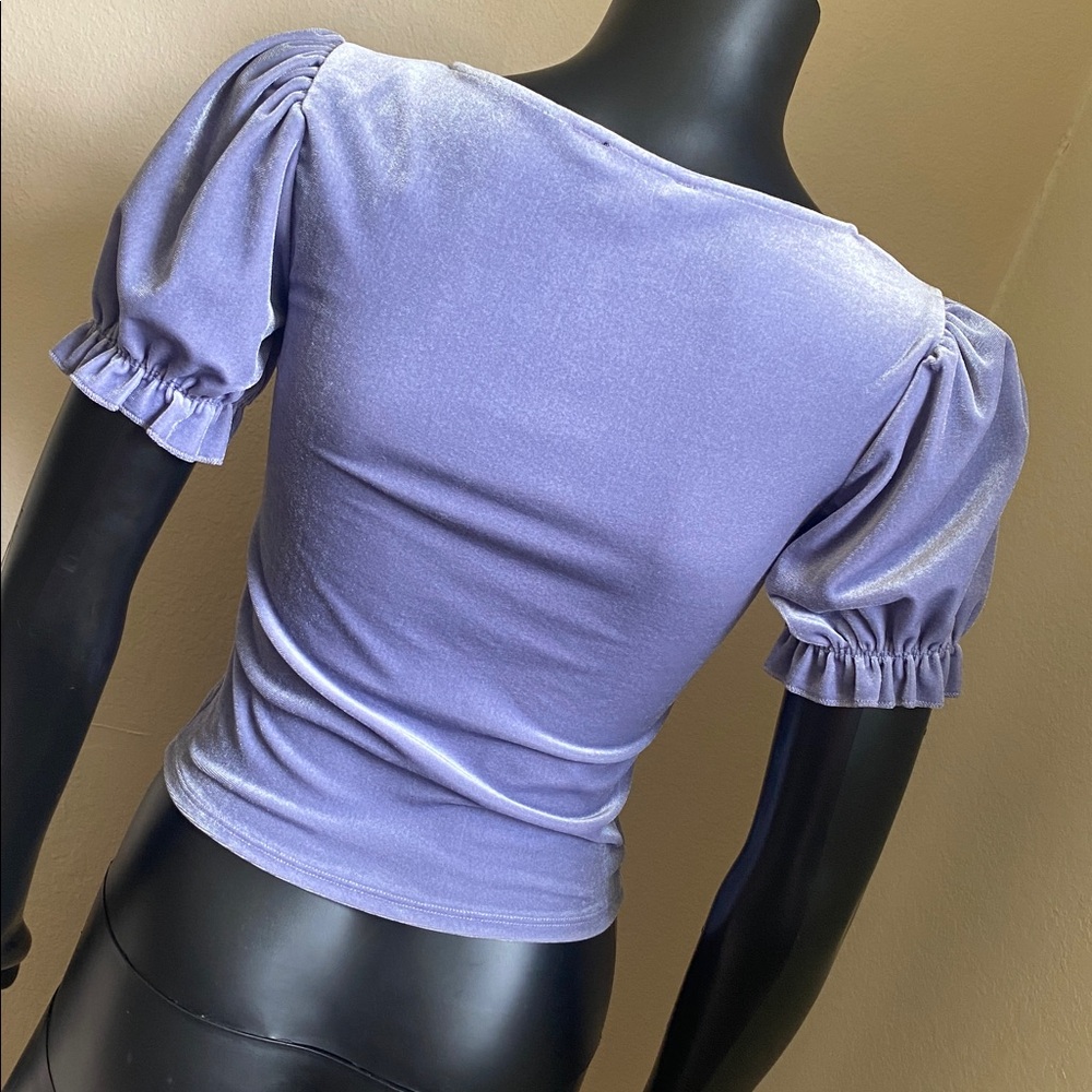 Forever 21 Lilac Velvet Velour Puff Sleeve Crop Top - Picture 6 of 10